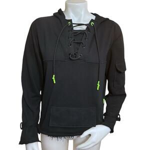 Ruti Womens Hooded Pullover Black Long Sleeve Front Pocket XS/S (Flaw)